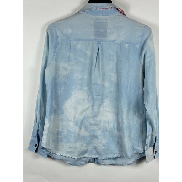 VTG Folded & Hung Blue Label Acid Wash Button-Up Long Sleeve Shirt Blue 3 L F101 - Picture 2 of 4